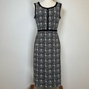 Lands End Sleeveless Tweed Black White Plaid Sheath Dress Women’s Size 6T (Tall)